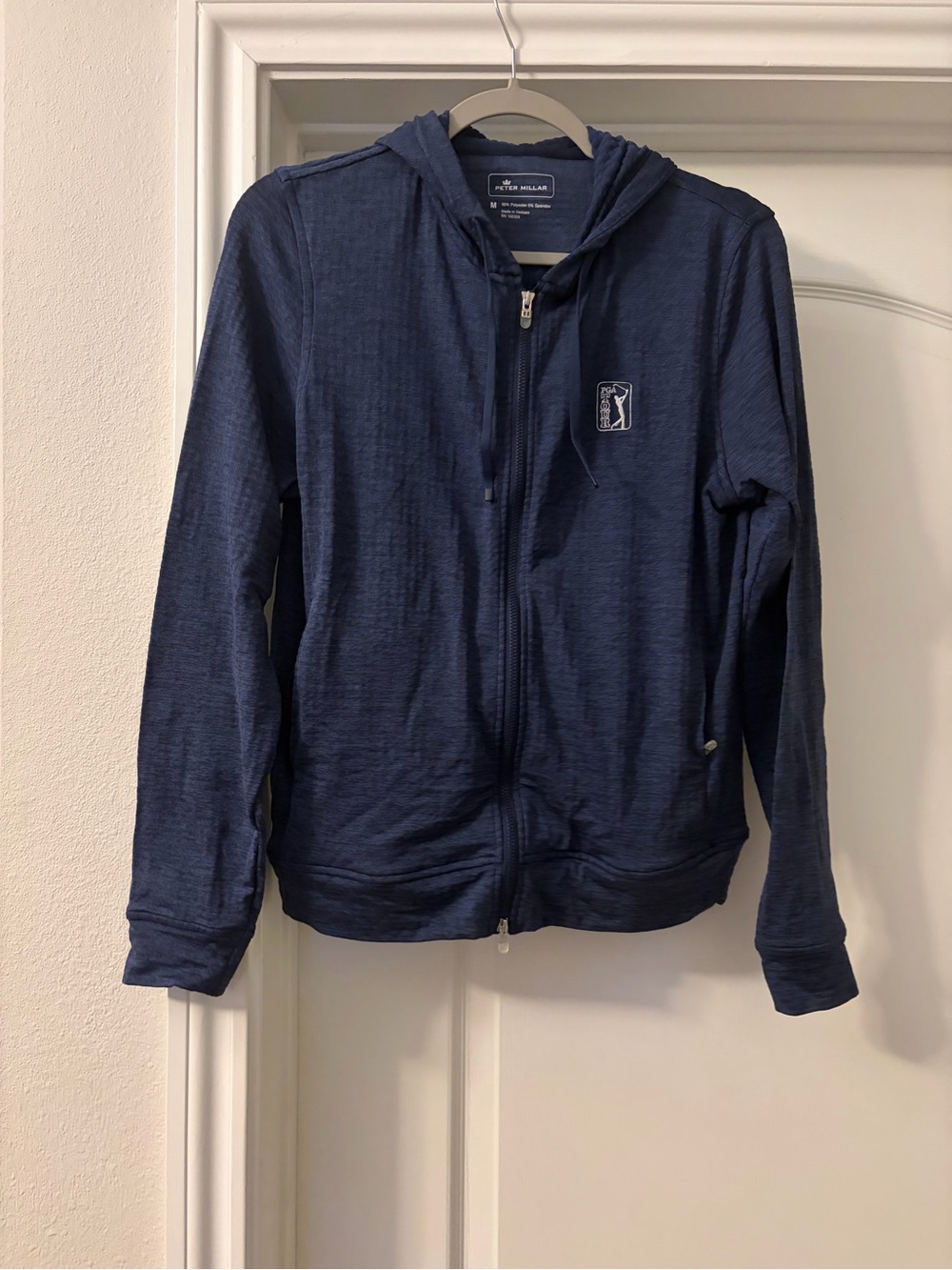 Peter Millar Navy Blue Zip-Up PGA TOUR Gold Hooded Sweatshirt ⛳️🏌️‍♀️